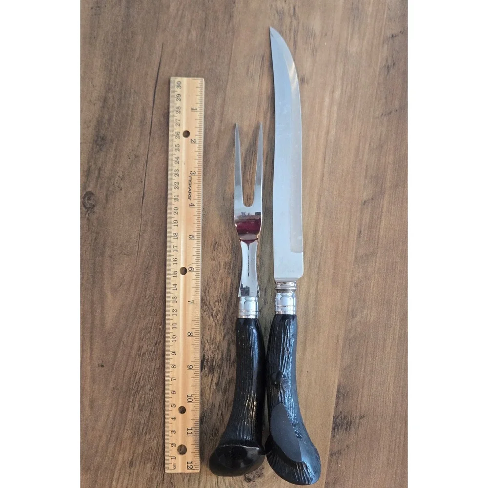 Vintage Sheffield England Stainless Steel Carving Set Faux Stag Handles 2 Piece